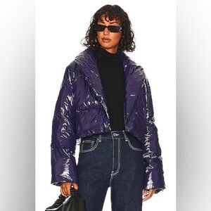 NWT Revolve By DYLN Navy Davidson Wet Look Cropped Puffer Size S